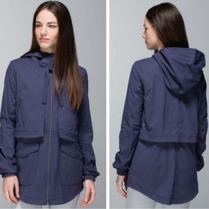 Lululemon Yogi Anorak Cadet Blue Jacket Rain 4 Layered Hood Lined